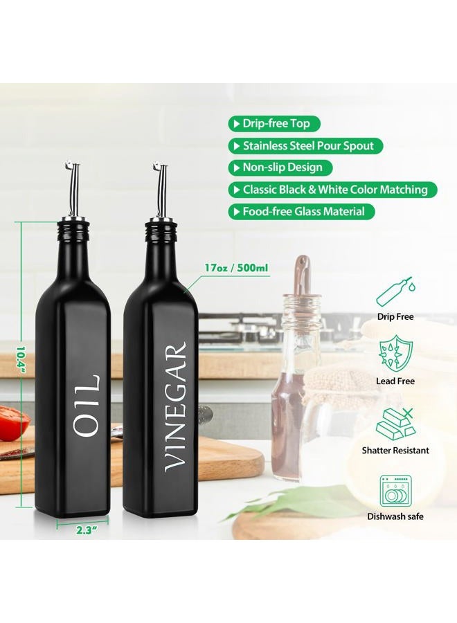 DaiRen Kitchen 2 Pieces Oil and Vinegar Dispenser Set,Black & White Olive Oil Bottle Dispenser with Caddy Holder and Stainless Steel Spout,17oz Cute Vintage Glass Cruet Set for Farmhouse Kitchen（BLACK） - Image 4