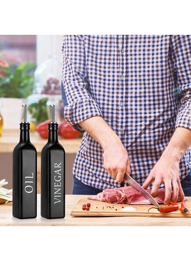 DaiRen Kitchen 2 Pieces Oil and Vinegar Dispenser Set,Black & White Olive Oil Bottle Dispenser with Caddy Holder and Stainless Steel Spout,17oz Cute Vintage Glass Cruet Set for Farmhouse Kitchen（BLACK） - Image 5