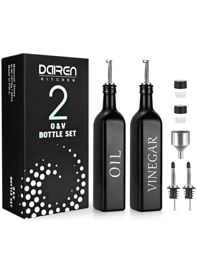 DaiRen Kitchen 2 Pieces Oil and Vinegar Dispenser Set,Black & White Olive Oil Bottle Dispenser with Caddy Holder and Stainless Steel Spout,17oz Cute Vintage Glass Cruet Set for Farmhouse Kitchen（BLACK） - Image 1