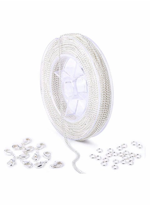 33 Feet Jewellery Making Chains, Silver Plated Necklace Chain Bulk for DIY Craft Necklace Pendant with 4mm Jump Ring and Lobster Clasps