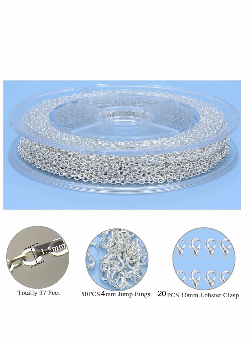 Excefore - 33 Feet Jewellery Making Chains, Silver Plated Necklace Chain Bulk for DIY Craft Necklace Pendant with 4mm Jump Ring and Lobster Clasps - Image 1