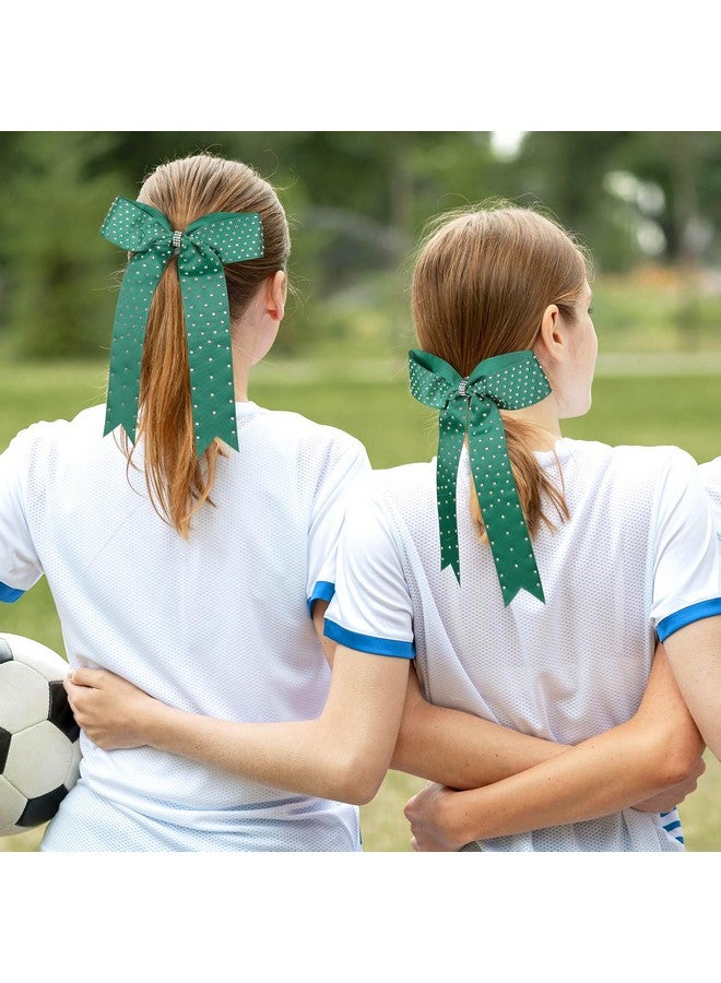 DEEKA 12 Count Collegiate Style Cheer Bows, Forest Green With Rhinestones, Handmade Bows For Girls Teens Cheerleader Sports - Image 3