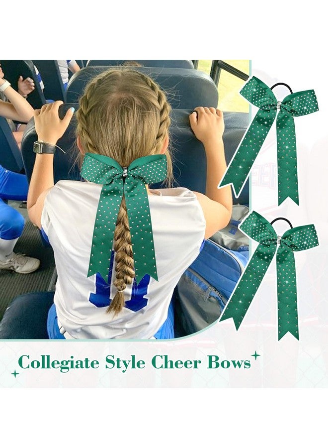 DEEKA 12 Count Collegiate Style Cheer Bows, Forest Green With Rhinestones, Handmade Bows For Girls Teens Cheerleader Sports - Image 2