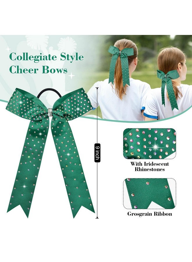 DEEKA 12 Count Collegiate Style Cheer Bows, Forest Green With Rhinestones, Handmade Bows For Girls Teens Cheerleader Sports - Image 1