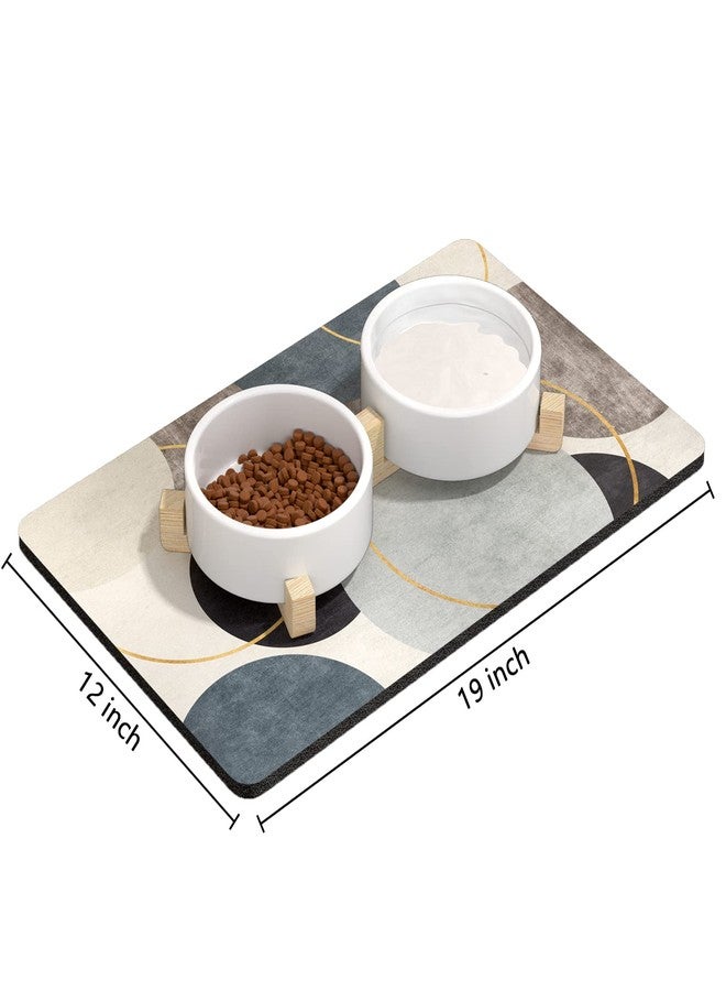 Rnivvi Dog Food Mat, 12" x 19" Boho Absorbent Dog Cat Bowl Mat for Food and Water, Cute Anti-Slip Rubber Pet Feeding Rug Protect Floors, Puppy Placemat for Feeding & Watering Supplies, Abstract Circle - Image 2