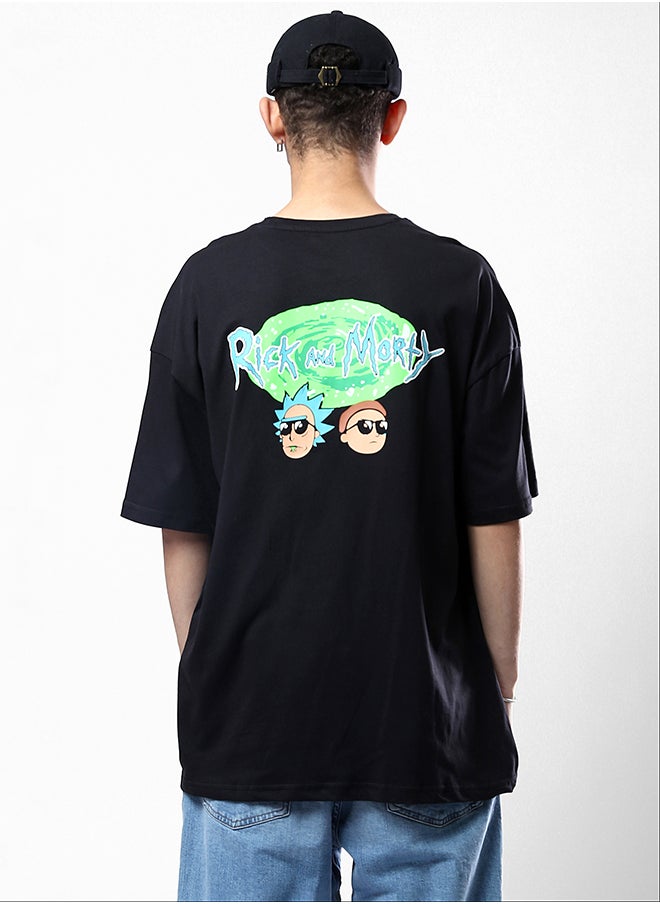 RAVIN - Black Printed "Rick And Morty" Relaxed Fit Tee - Image 1
