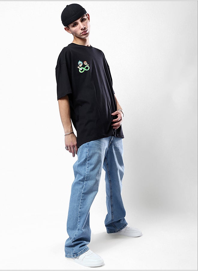 RAVIN - Black Printed "Rick And Morty" Relaxed Fit Tee - Image 1