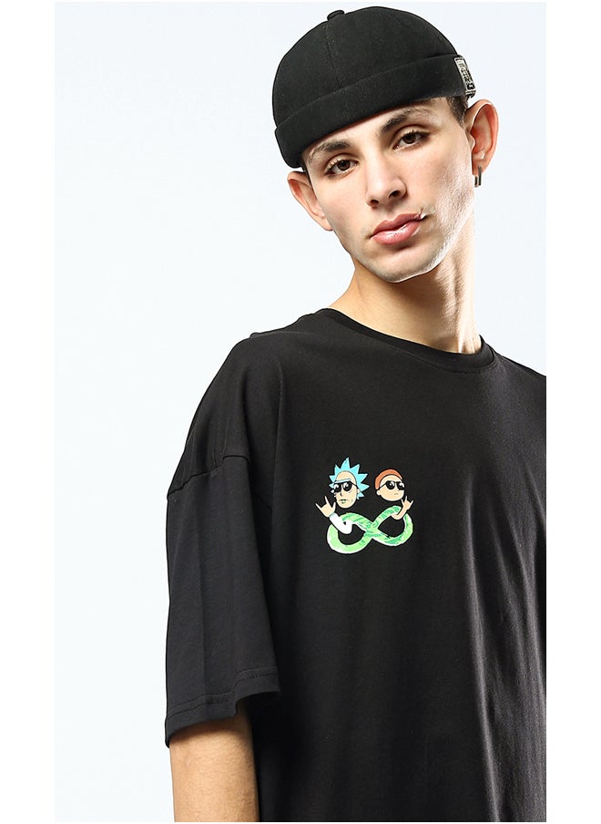 RAVIN - Black Printed "Rick And Morty" Relaxed Fit Tee - Image 1