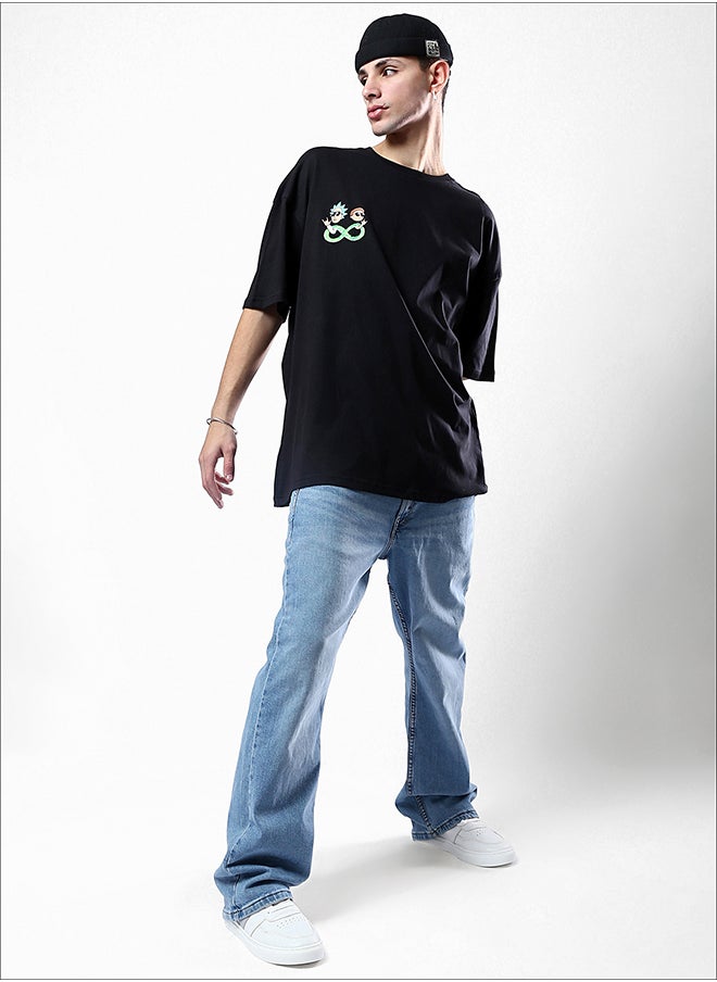 RAVIN - Black Printed "Rick And Morty" Relaxed Fit Tee - Image 1