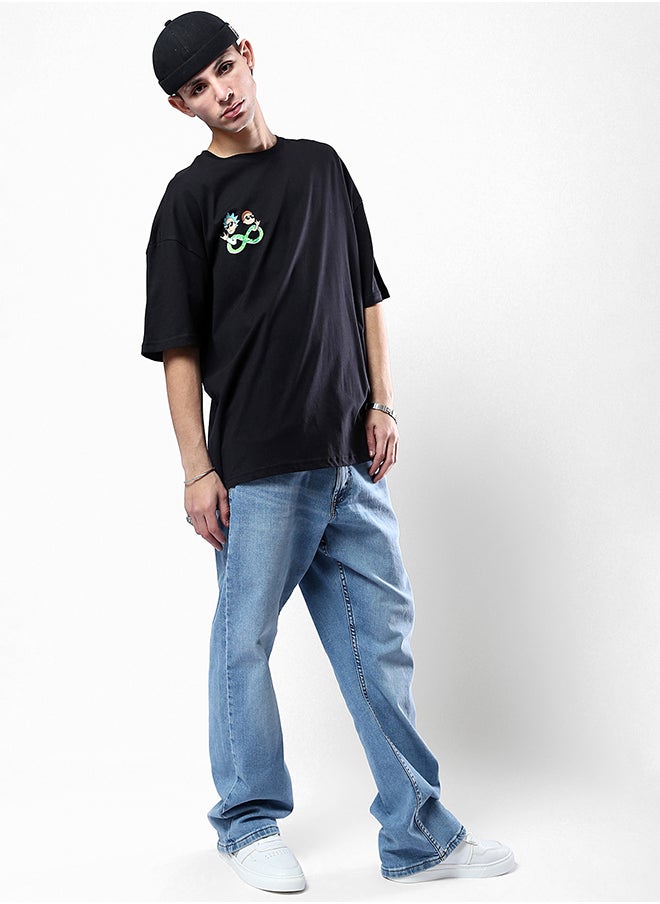 RAVIN - Black Printed "Rick And Morty" Relaxed Fit Tee - Image 1