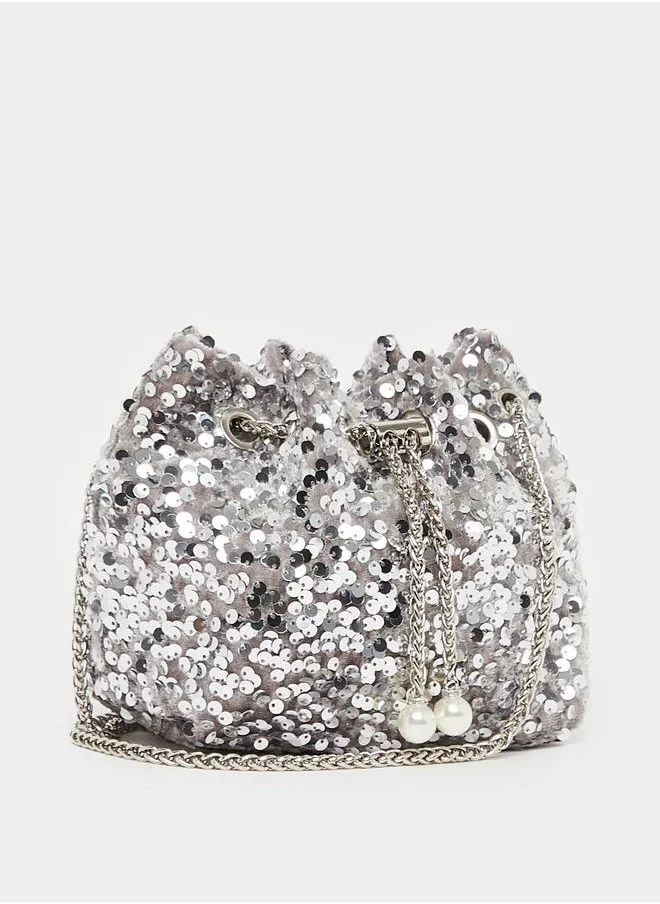 ستايلي Sequin Embellished Shoulder Bag with Chain Strap