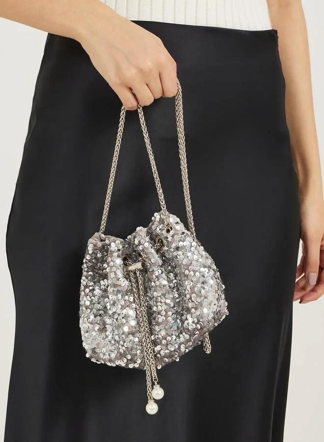 Styli Sequin Embellished Shoulder Bag with Chain Strap