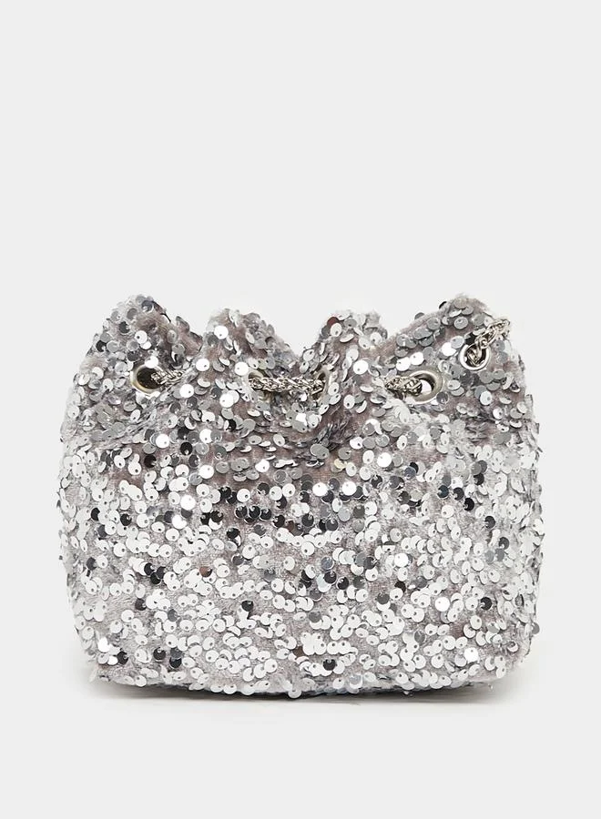 Styli Sequin Embellished Shoulder Bag with Chain Strap