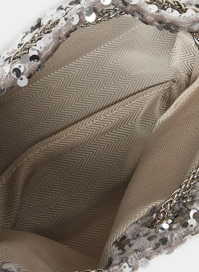 Styli Sequin Embellished Shoulder Bag with Chain Strap