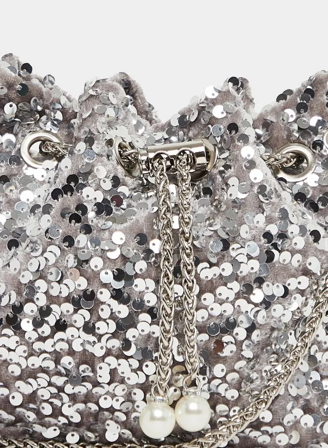 Styli Sequin Embellished Shoulder Bag with Chain Strap