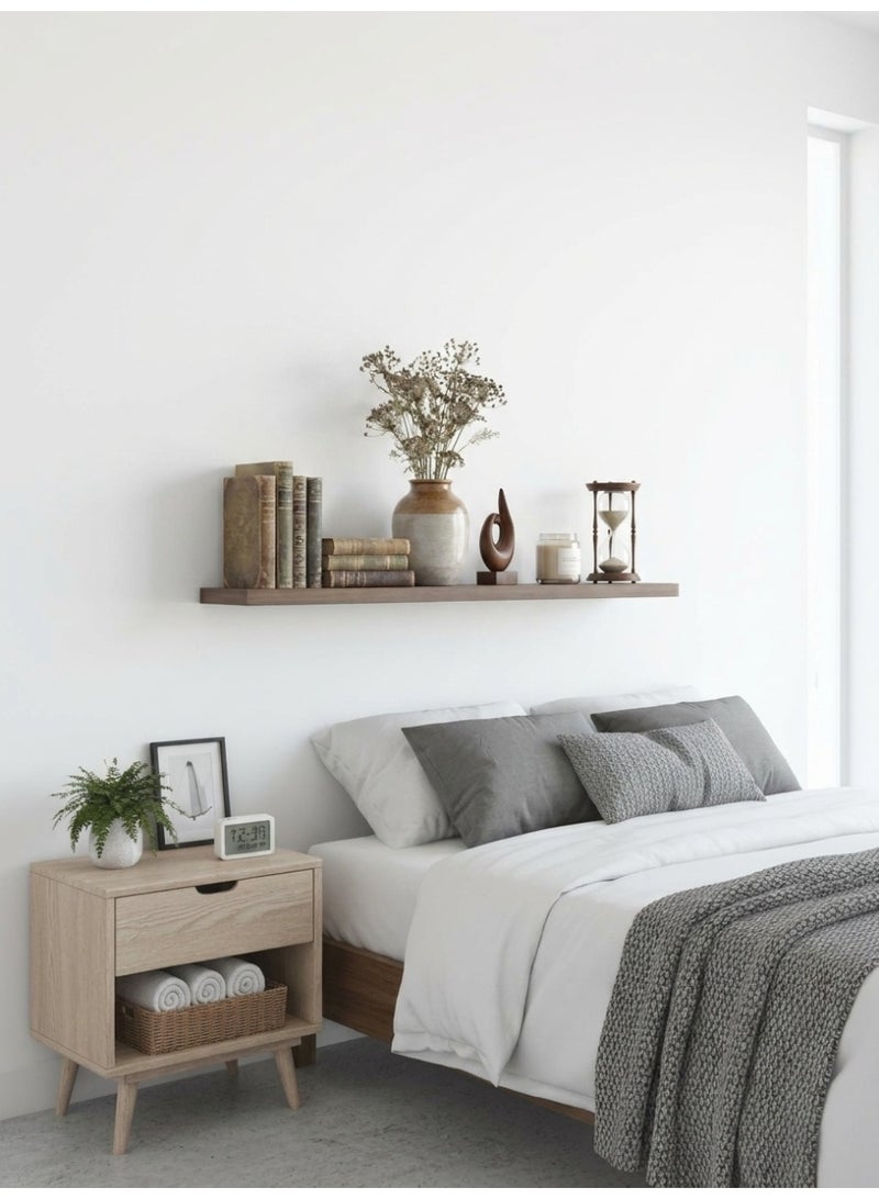 Living 80cm Dark Brown Straight Wooden Wall Shelf | Flat Floating Shelf with No External Brackets | Flexible Wall Arrangement & Display Base - Image 5