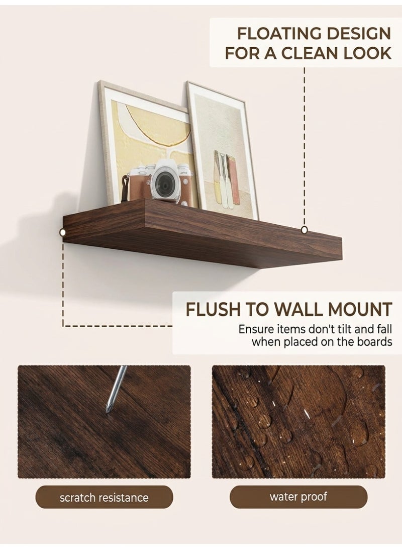 Living 80cm Dark Brown Straight Wooden Wall Shelf | Flat Floating Shelf with No External Brackets | Flexible Wall Arrangement & Display Base - Image 4