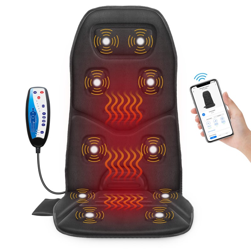 COMFIER Back Massager with Heat, App Control Vibration Massage Seat Cushion, 10 Motors & 3 Heat Levels Chair Massager Pad, Gifts for Mom,Dad Home Office Use,Black - Image 1