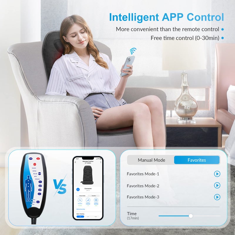COMFIER Back Massager with Heat, App Control Vibration Massage Seat Cushion, 10 Motors & 3 Heat Levels Chair Massager Pad, Gifts for Mom,Dad Home Office Use,Black - Image 2