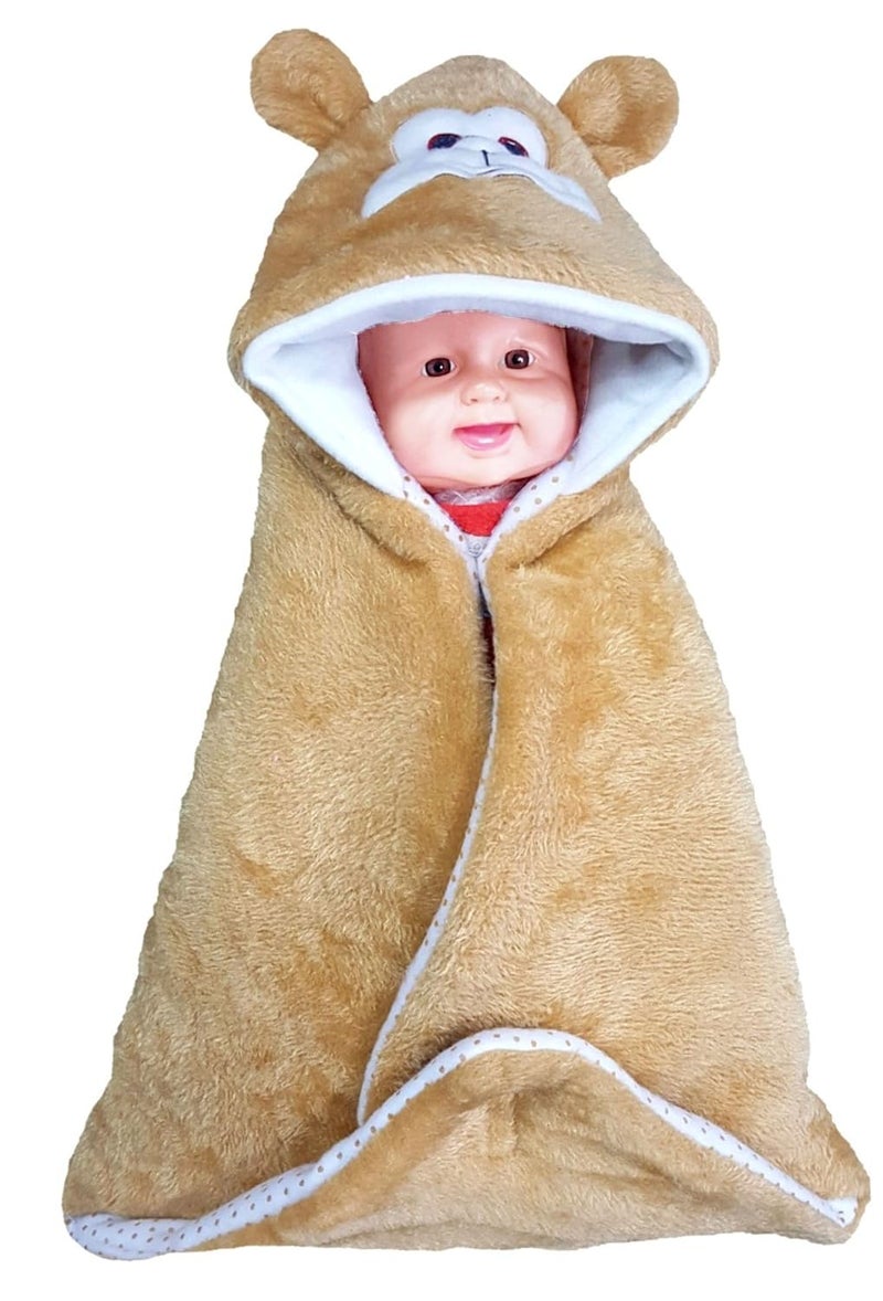 BRANDONN Newborn Combo of 3D Tiger Printed and Furry Glacier Hooded Smily Baby Blanket and Premium Glacier Hooded Baby WrapperPack of 2 BeigeTiger - Image 4