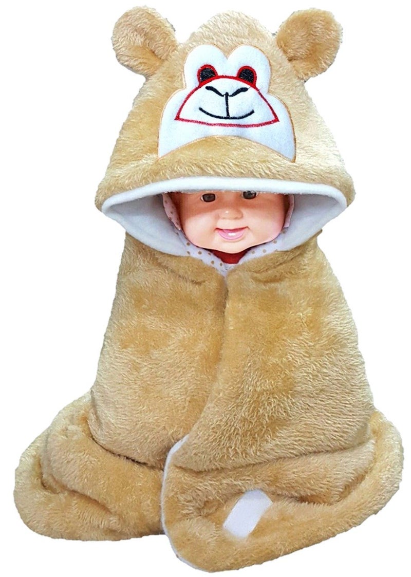 BRANDONN Newborn Combo of 3D Tiger Printed and Furry Glacier Hooded Smily Baby Blanket and Premium Glacier Hooded Baby WrapperPack of 2 BeigeTiger - Image 3