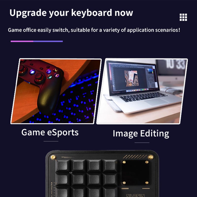 NLOFIN Double Knob Custom Macro Pad Programmable Designer Mini Keyboard 16 Keys with Screen (Black,KB16) - Image 4