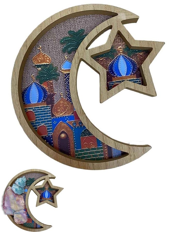 VUCATIN 1 قطعة منظم قمر خشبي عتيق، صينية كريستال للأحجار، صينية أطباق كريستالية، صينية ديكور حفلات رمضان خشبية للأحجار، مجوهرات، وجبات خفيفة، حلوى، فواكه (لون الخشب) - Image 1