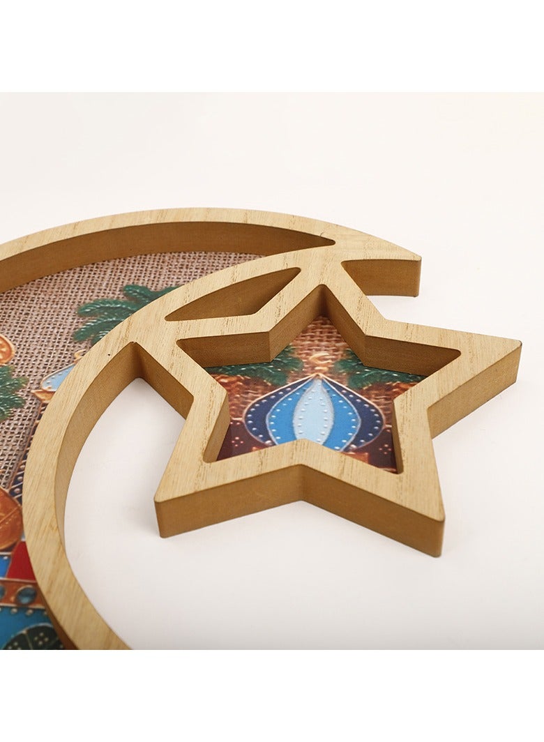 VUCATIN 1 قطعة منظم قمر خشبي عتيق، صينية كريستال للأحجار، صينية أطباق كريستالية، صينية ديكور حفلات رمضان خشبية للأحجار، مجوهرات، وجبات خفيفة، حلوى، فواكه (لون الخشب) - Image 2