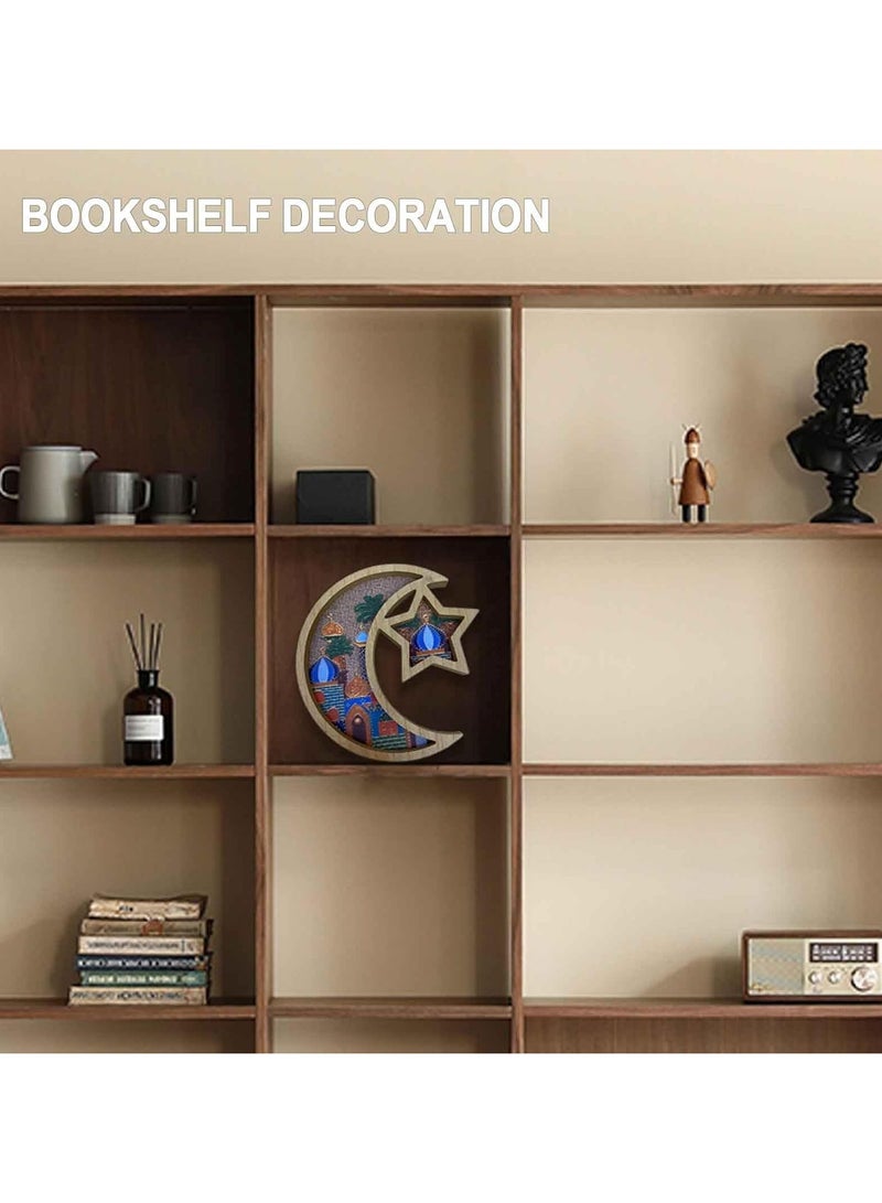 VUCATIN 1 قطعة منظم قمر خشبي عتيق، صينية كريستال للأحجار، صينية أطباق كريستالية، صينية ديكور حفلات رمضان خشبية للأحجار، مجوهرات، وجبات خفيفة، حلوى، فواكه (لون الخشب) - Image 3