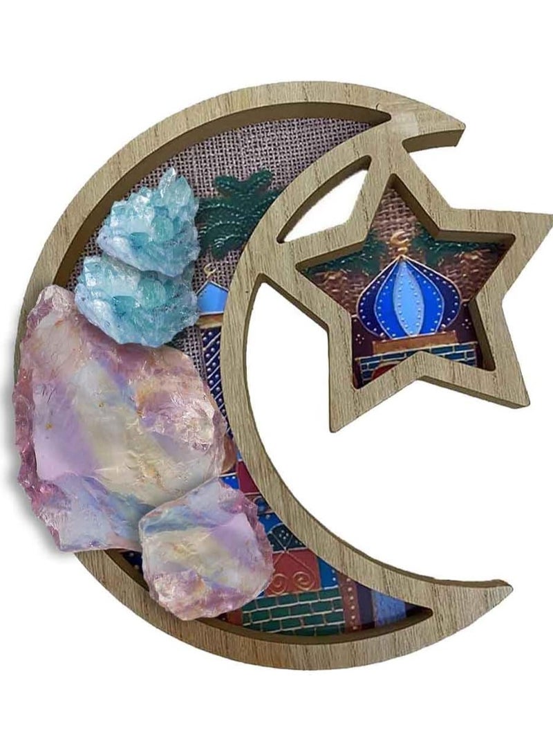 VUCATIN 1 قطعة منظم قمر خشبي عتيق، صينية كريستال للأحجار، صينية أطباق كريستالية، صينية ديكور حفلات رمضان خشبية للأحجار، مجوهرات، وجبات خفيفة، حلوى، فواكه (لون الخشب) - Image 5