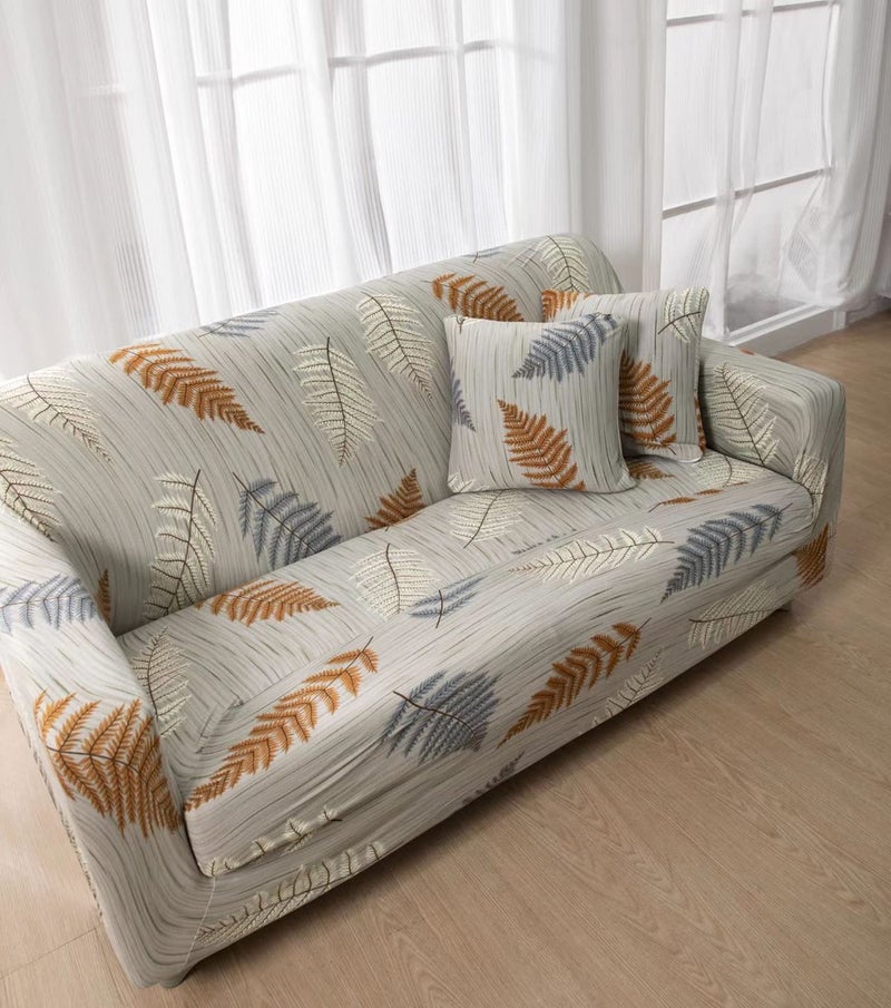 House of Quirk Universal Four Seater Sofa Cover Big Elasticity Cover for Couch Flexible 140 GSM Sofa Slipcover (Cream Brown Leaf, 230-300cm) - Image 3