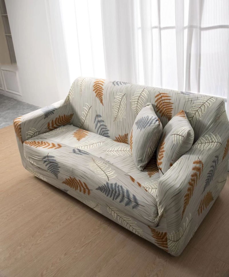 House of Quirk Universal Four Seater Sofa Cover Big Elasticity Cover for Couch Flexible 140 GSM Sofa Slipcover (Cream Brown Leaf, 230-300cm) - Image 2