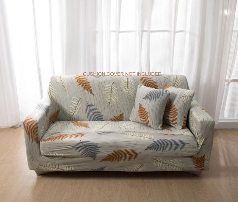 House of Quirk Universal Four Seater Sofa Cover Big Elasticity Cover for Couch Flexible 140 GSM Sofa Slipcover (Cream Brown Leaf, 230-300cm) - Image 1