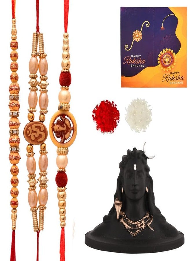Yalambar هدية يالامبار راخي للأخ مع مجموعة هدايا راخي للأخ، أفضل هدية للأخ وزوجته + تمثال أديوجي شيفا للوحة عدادات السيارة + مجموعة راخي من 3 قطع + بطاقة راخي مجانية 200-2 - Image 1