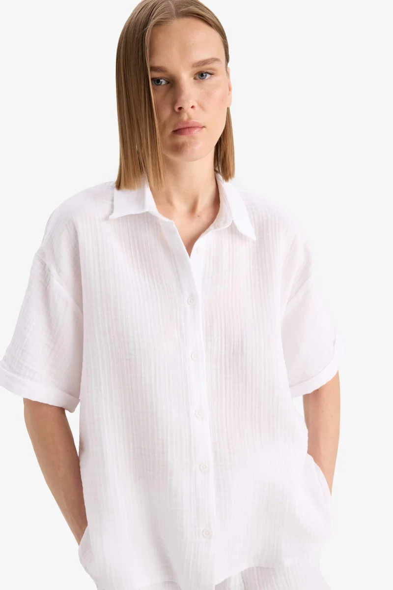 DeFacto Regular Fit Muslin White Shirt