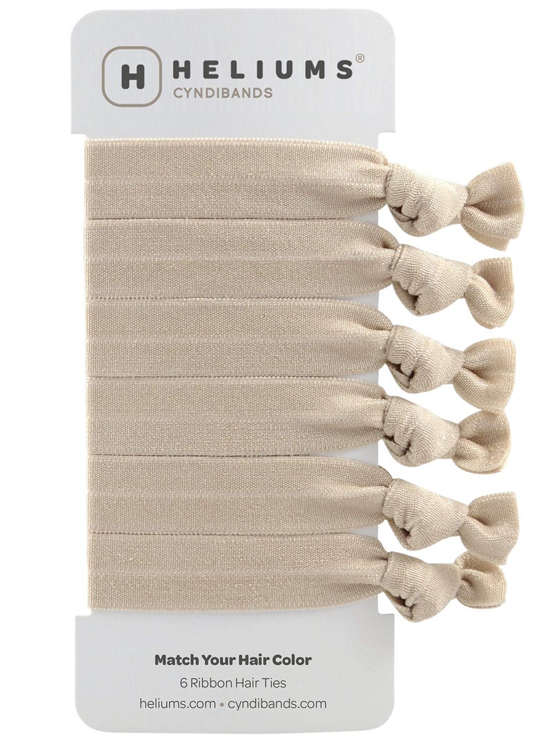 Cyndibands Elastic Hair Ties  Ash Blonde  Gentle Hold Ribbon Ponytail Holders 6 Count