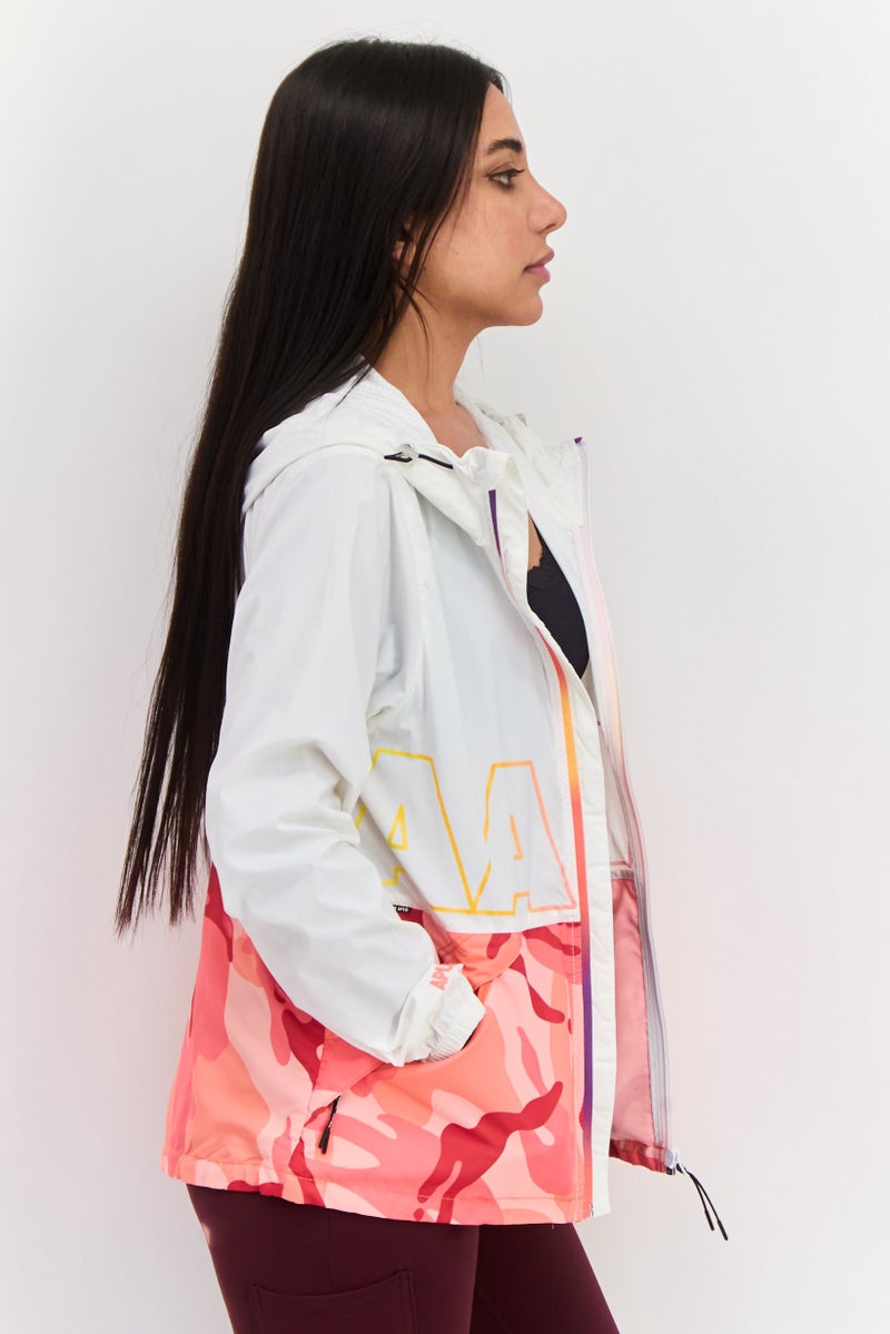 Aape By A Bathing Ape Women Graphic Print Windbreaker Jacket, White Combo  - Image 2