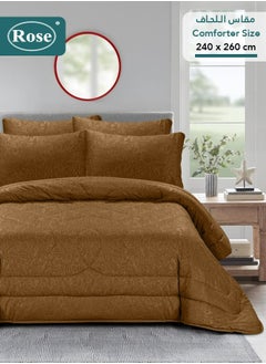 Rose ROSE Luxurious Flory Comforter, Premium Cotton Alternative Microfiber, Set of 6 pieces, Super Soft Cozy Breathable Cooling Lightweight, King size 260x240 cm, Brown  - Image 1