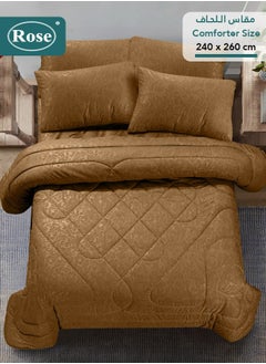 Rose ROSE Luxurious Flory Comforter, Premium Cotton Alternative Microfiber, Set of 6 pieces, Super Soft Cozy Breathable Cooling Lightweight, King size 260x240 cm, Brown  - Image 3