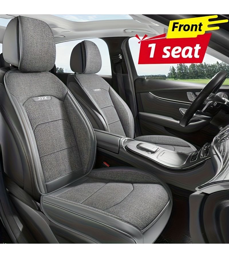 غطاء مقعد أمامي فردي لجميع الفصول، مريح وقابل للتنفس من الكتان، تصميم شبه مغلق، سهل التركيب، يحمي المناطق البالية، باللون البني الموكا. - Image 3