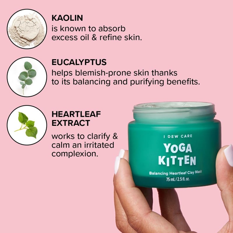 I DEW CARE Heartleaf Clay Mask - Yoga Kitten | Wash-off, For Blemish-prone with Kaolin, Heartleaf, Tea Tree Extract, Home Spa, Korean Skincare, Glass Skin Look, Soothing, Christmas Gifts, 2.5 FL Oz - Image 5