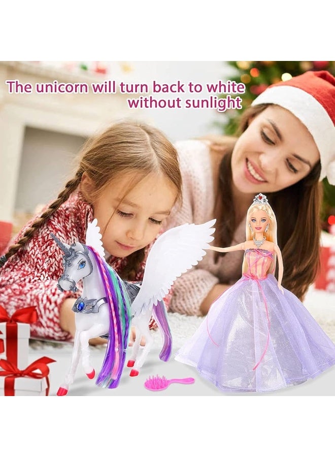 BETTINA Princess Doll with Color Changing Unicorn Toys, Unicorn Changes Color Under Sunshine, 11.5 Inch Doll with Princess Dress&Acessories, Unicorn Toys Gifts for Girls 3-12 - Image 4