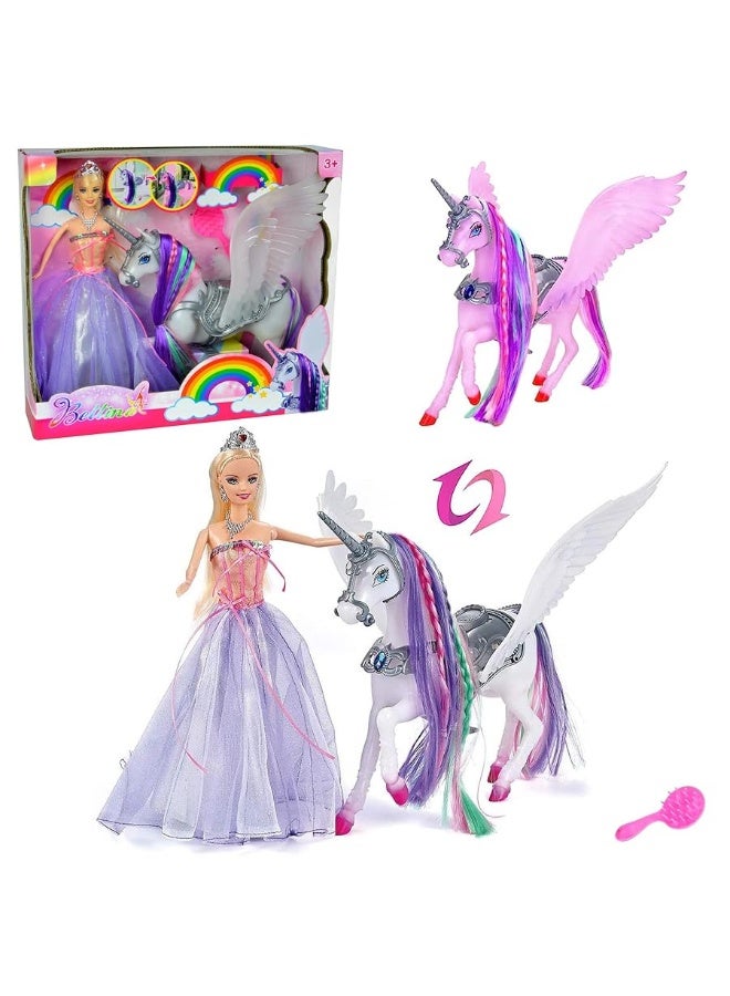 BETTINA Princess Doll with Color Changing Unicorn Toys, Unicorn Changes Color Under Sunshine, 11.5 Inch Doll with Princess Dress&Acessories, Unicorn Toys Gifts for Girls 3-12 - Image 1