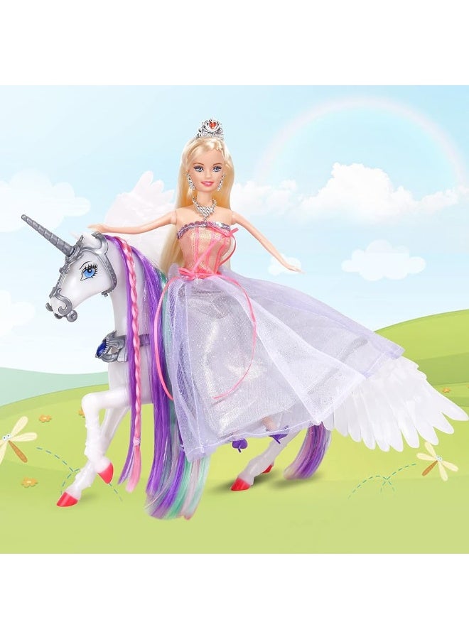 BETTINA Princess Doll with Color Changing Unicorn Toys, Unicorn Changes Color Under Sunshine, 11.5 Inch Doll with Princess Dress&Acessories, Unicorn Toys Gifts for Girls 3-12 - Image 5