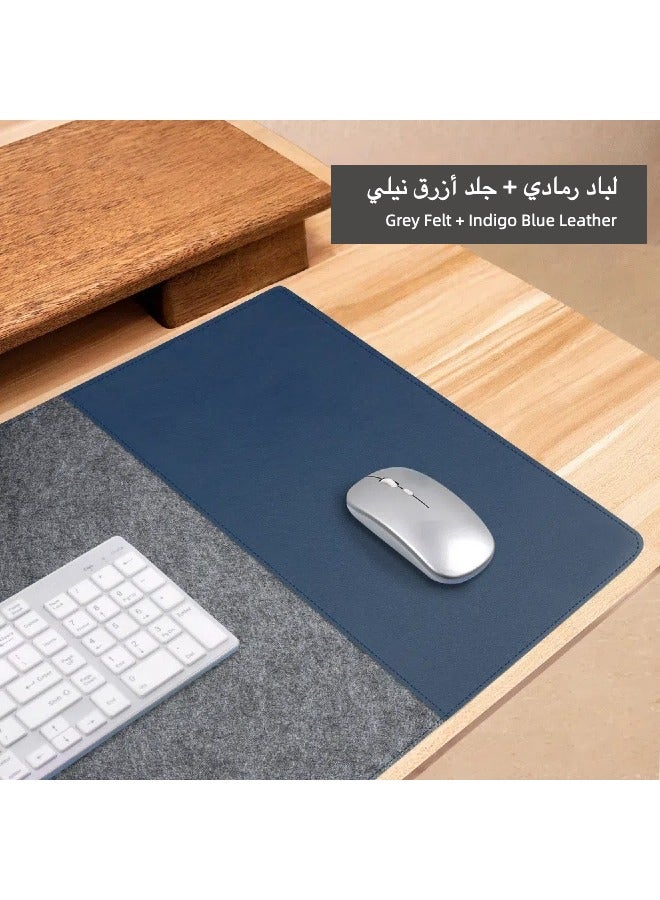 Felt Leather Office Mouse Pad -Grey Felt +Indigo Blue Leather  - Image 1