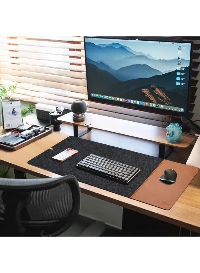 Felt Leather Office Mouse Pad -Grey Felt +Indigo Blue Leather  - Image 5