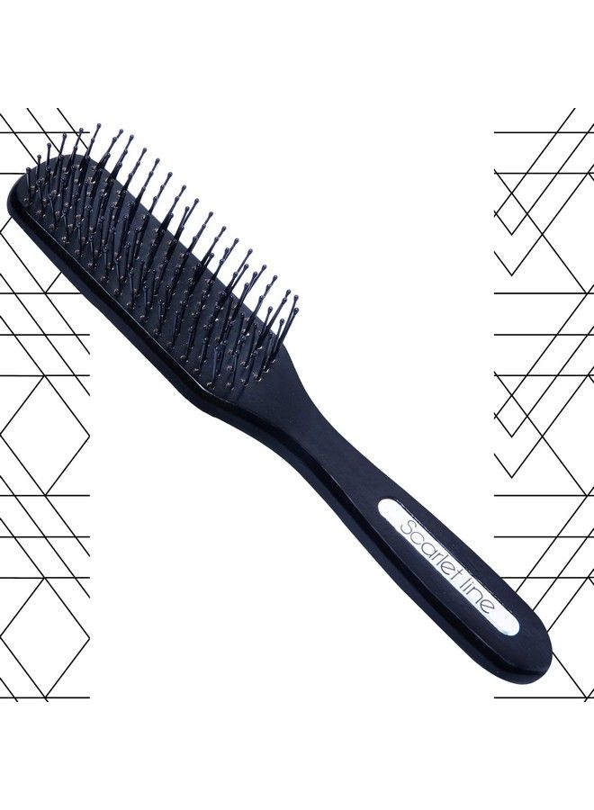 Scarlet Line Professional Ladies 7 Rows Wood Matt Flat Smoothing N Styling Wooden Hair Brush With Handle For Men N Women_Matte Black - Image 2
