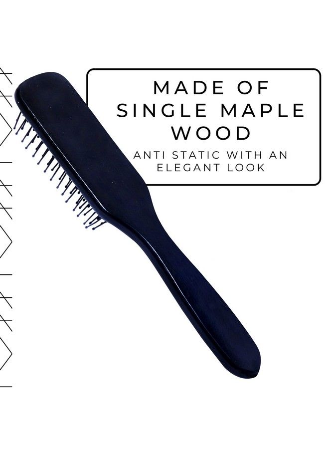 Scarlet Line Professional Ladies 7 Rows Wood Matt Flat Smoothing N Styling Wooden Hair Brush With Handle For Men N Women_Matte Black - Image 3