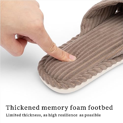 Chantomoo Slippers for Women Memory Foam House Womens Slipper Slides Home Bedroom Bathroom Spa Open Toe Corduroy Bow Slippers Cozy Comfortable Brown Size 7 7.5 8 8.5 - Image 2