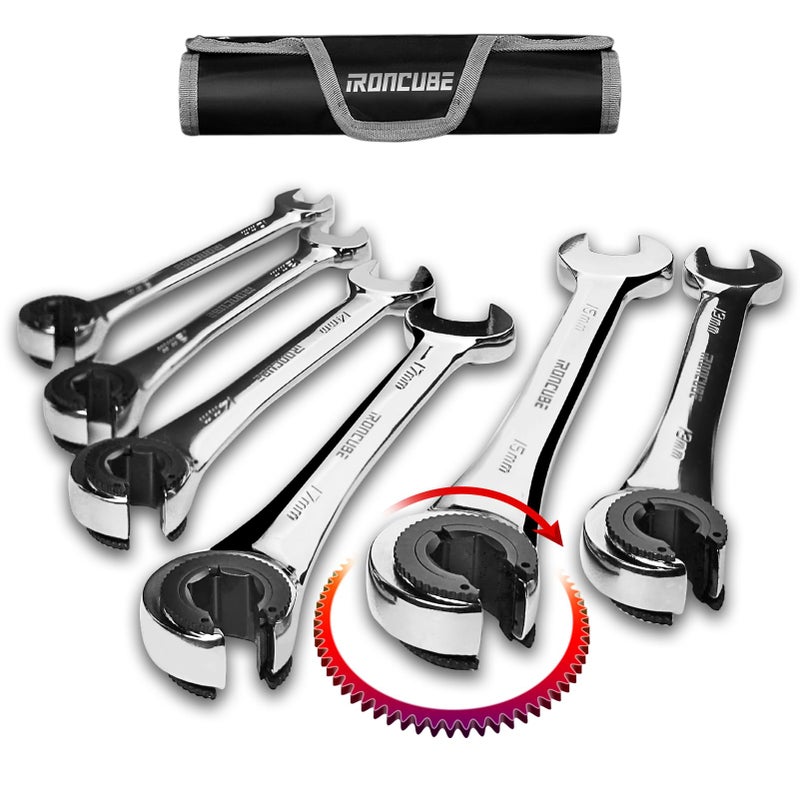 ironcube Brake Line Wrench Set Metric 1017mm Ratcheting Openend for Nuts on Fuel Brake or Air Conditioning Lines